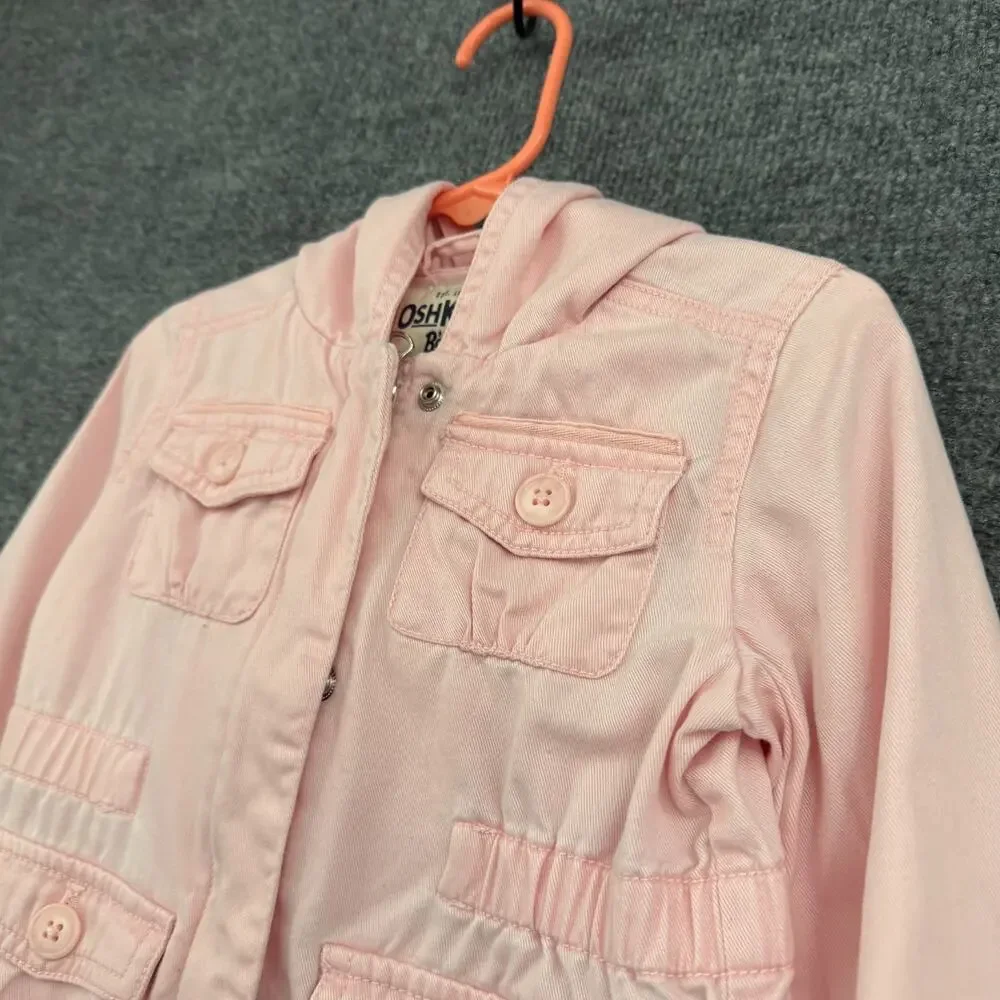 Osh Kosh Girls Cotton Anorak Jacket Size 2T Pink Lightweight Unlined Hooded